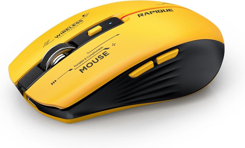 RAPIQUE Bluetooth Wireless Mouse - (BT1/BT2+USB Receiver) Tri-Device Compatibility for PC, Laptop, Computer, MacBook, Tablet (Black and Yellow) - Image 1